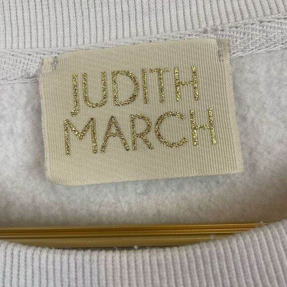 Judith‎ March Chenille Dog Mom  Cream Semi Cropped Oversized Sweatshirt Sz Large - Picture 3 of 8